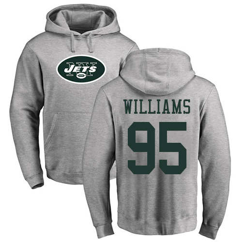 New York Jets Men Ash Quinnen Williams Name and Number Logo NFL Football #95 Pullover Hoodie Sweatshirts